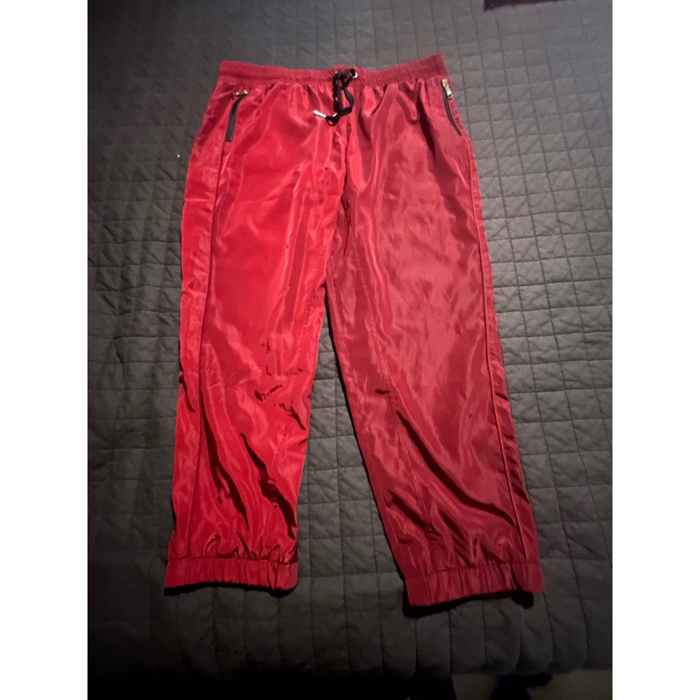 Love & Sports Women Red Satin Track Pants Joggers Gold Logo LS337005 Size XXL